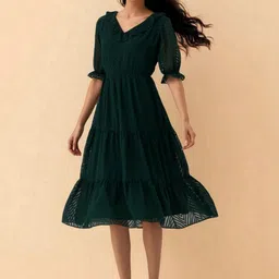 all about you Ruffled Crepe Fit & Flare Midi Dress-picture-45