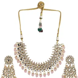 ORANGENYSHA 22K Gold-Plated Kundan & Pearl Beaded Jewellery Set With Mangtikka image 5