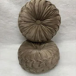 Myntra Elegant Homes 2Pcs Beige Textured Velvet Pumpking Round Shaped Pre-Filled Cushions-image-18