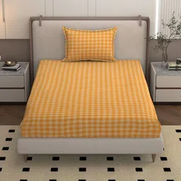 Bromwick Orange 160 TC Single Bedsheet with 1 Pillow Covers-picture-39