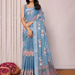 Janasya Floral Zari Linen Blend Ready to Wear Saree-picture-31