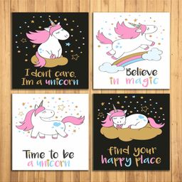 WENS Cute Unicorn Sparkle Laminated Wall Panels Set of 4- White Black-picture-20