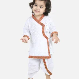 BownBee Navratri & Janmashtami Theme Full Sleeves Embroidery Kanhaiya Kurta With Dhoti - White-picture-38
