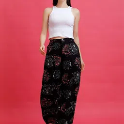 PURYS Women Floral Printed Relaxed Flared Easy Wash Pleated Trousers image 2