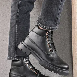 Roadster Men Black Synthetic Leather Chunky Boots-image-30