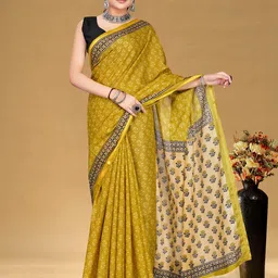 DIVASTRI Floral Printed Pure Cotton Designer Bagru Saree-image-59