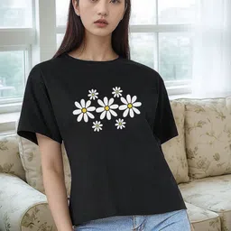 LAUREN ADAMS Women Floral Printed Round Neck Pure Cotton T-shirt-image-87