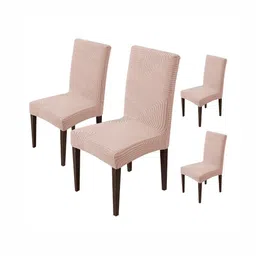 HOUSE OF QUIRK Pink 4 Pieces Striped Jacquard Removable & Washable Chair Covers-image-41