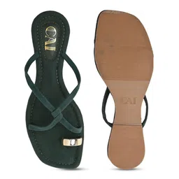 CAI Women Gold Toe Ring Green Slip-On Open Toe Flats image 2