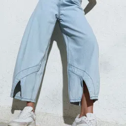 Campus Sutra Women Comfort Relaxed Fit High-Rise Stretchable Cotton Barrel Denim Jeans-image-73