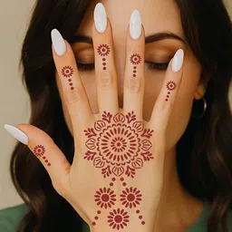 VOORKOMS Set Of 2 Mehndi Stencil Sticker Designs With Detailed Floral & Leaf image 2