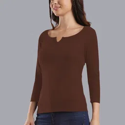 Maheshvi Women Round Neck Three-Quarter Sleeves Ribbed Top image 5