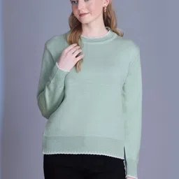 DressBerry Women Green Woollen Knitted Round Neck Sweater-image-63