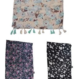 POSHAMPAA be desi Women Pack of 3 Printed Scarf With Tasselled image 3