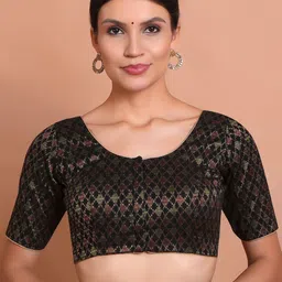 SALWAR STUDIO Woven Design Round Neck Padded Saree Blouse-picture-32