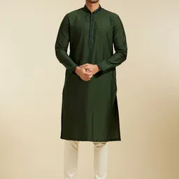 Diwas by Manyavar Thread Work Mandarin Collar Straight Kurta image 1