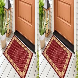 Myntra Elegant Homes 2-Pcs Maroon Dotted Cotton Rectangular Anti-Slip Doormats-picture-30