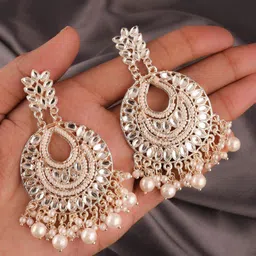 Anouk Silver Plated Artificial Stones Studded & Beaded Circuler Shaped Chandbali image 2