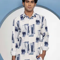 THREE DAYS Abstract Printed Spread Collar Comfort Shirt-image-20