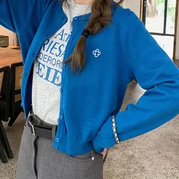 StyleCast Women Solid Round Neck Long Sleeves Front-Open Sweaters image 2