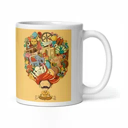 Mr UVD White & Yellow Graphic Printed Ceramic Glossy Mug image 4