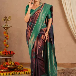 Saree mall Ethnic Motifs Silk Blend Designer Kanjeevaram Sarees-image-34