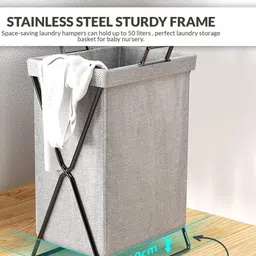 prettykrafts Grey Foldable Laundry Basket With Frame 50 L image 2