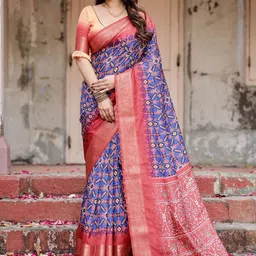 ALMAARI FASHION Ethnic Motifs Printed Zari Pure Silk Banarasi Saree image 4