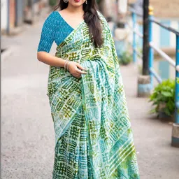 KALINI Batik Silk Cotton Block Print Saree-image-69