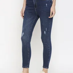 Kraus Jeans Women Skinny Fit Mid-Rise Low Distress Light Fade Jeans image 4