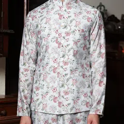 PATR Printed Chanderi BundiWoven Nehru Jacket image 3