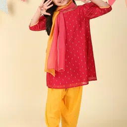 Fabindia Girls Printed Regular Kurta with Salwar & With Dupatta-picture-54