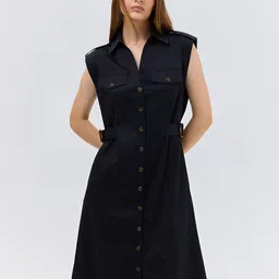 COVER STORY Satin Shirt Midi Dress-image-0