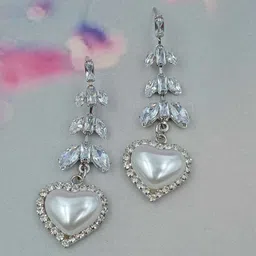 Shrim jewels Artificial Stones Studded Heart Shaped Drop Earrings image 2