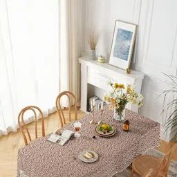 CASABLEU Brown & Beige Printed 6-Seater Rectangle Table Cover image 2