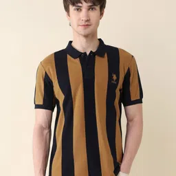 U.S. Polo Assn. Men Striped Polo Collar Cotton T-shirt image 1