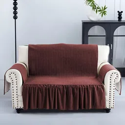 Aura Maroon Solid Velvet 1 Piece Sofa Cover-image-84