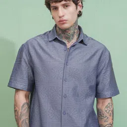 HIGHLANDER Men Comfort Fit Spread Collar Textured Casual Shirt-image-67