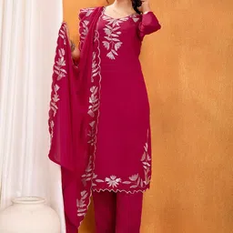 Ekta Textiles Embroidered Thread Work Straight Kurta with Trousers & Dupatta image 5