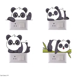 LANSTICK Set Of 4Black & White Cute Pandas Switchboard Wall Sticker image 2