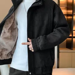 HERE&NOW Men Mock Collar Solid Bomber Jacket image 2