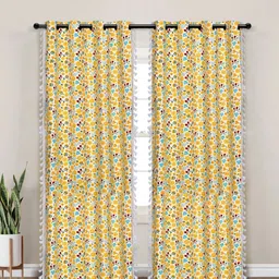 Myntra Elegant Homes Yellow & White Set of 2 Floral Door Curtain image 1