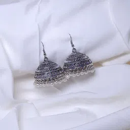 HOPMEE Silver-Plated Artificial Beaded Dome Shaped Jhumkas-picture-20