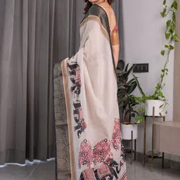 ALMAARI FASHION Ethnic Motifs Woven Design Pure Cotton Banarasi Saree image 2