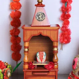 DZYN Furnitures Brown & Yellow Wooden Aradhya Wall Mount Pooja Mandir-image-6