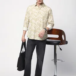 R&B Floral Printed Spread Collar Roll-Up Sleeves Cotton Shirt-picture-27