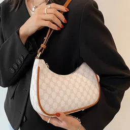 KPOP Women Textured PU Structured Shoulder Bag image 2