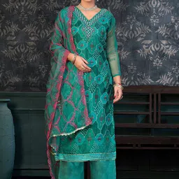 SHADOW & SAINING Embroidered Organza Semi-Stitched Dress Material-picture-30