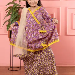 BEBE UNICORN Girls Floral Printed Angrakha Gotta Patti Pure Cotton Kurta with Palazzos & With Dupatta-picture-39