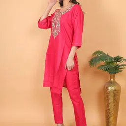 PALSANA Women Ethnic Motifs Embroidered Regular Thread Work Kurta with Trousers image 3